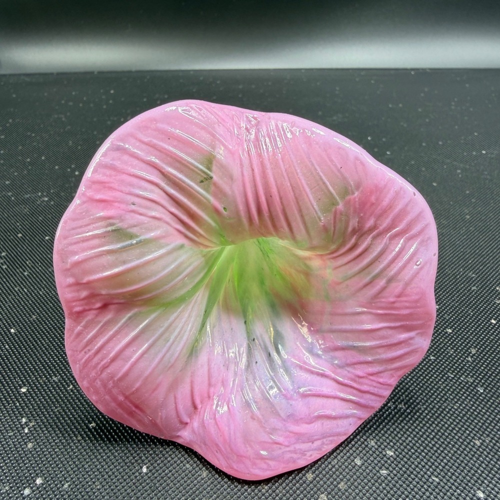 Hand Blown Glass Flower Pink Trumpet Morning Glory Green Stem Art Glass 7 Inch - Picture 5 of 11